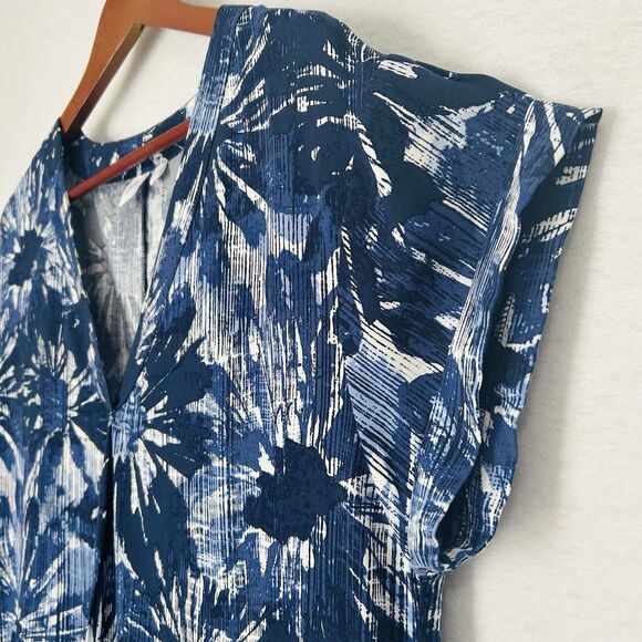 Gap Dress Women M Navy White Floral Tropical Pockets Mini Poolside Beachy Cruise - Picture 9 of 12